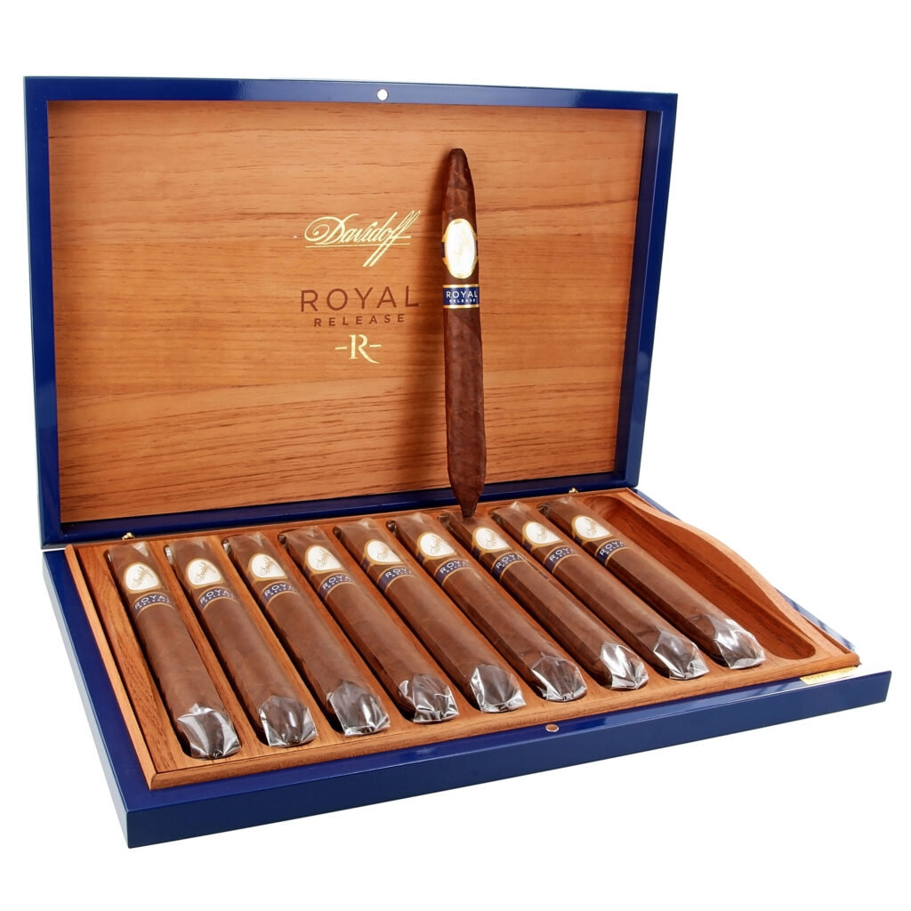 Davidoff Royal Release cigars in an elegant wooden box.